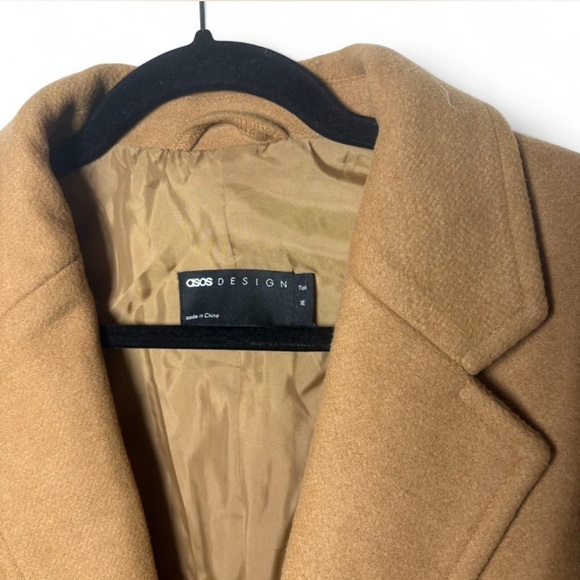 ASOS Design Men’s Tan Wool Blend Overcoat Medium Long NWT - Picture 4 of 8